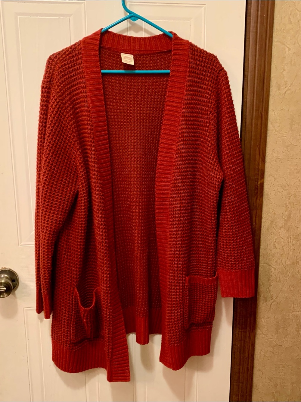 Faded Glory Red Waffle Chunky Knit Open Front Cardigan Plus Size 2X